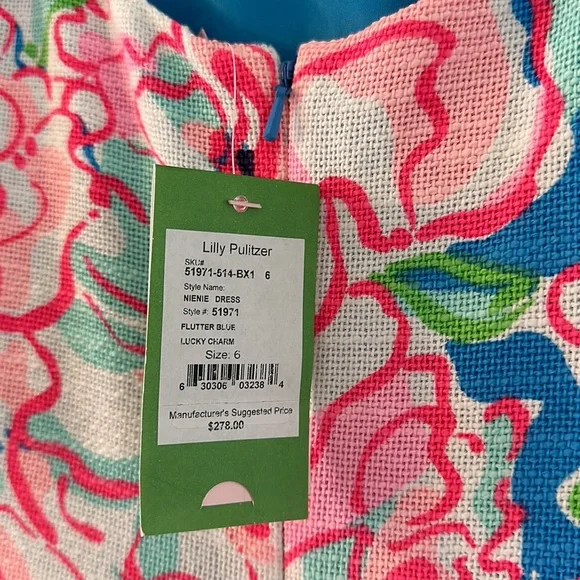 Lilly Pulitzer Nienne Dress Flutter Blue Lucky Charm Sheath Strap Floral Pink 6 - Picture 3 of 3